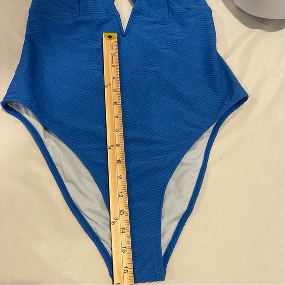 CupShe NWT Sea Surface Texture Deep V Wire Cheeky Swimsuit Royal Blue Size Large - Picture 15 of 16